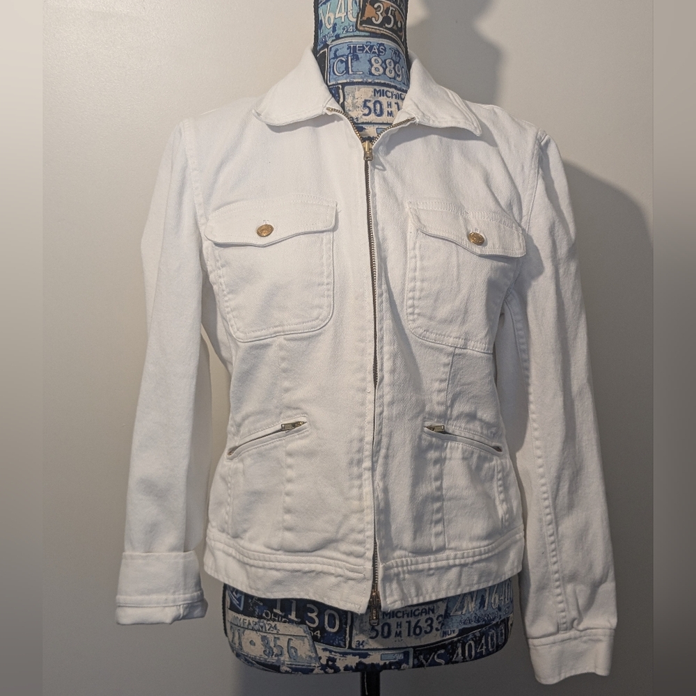 Ralph Lauren Zippered White Denim Jacket